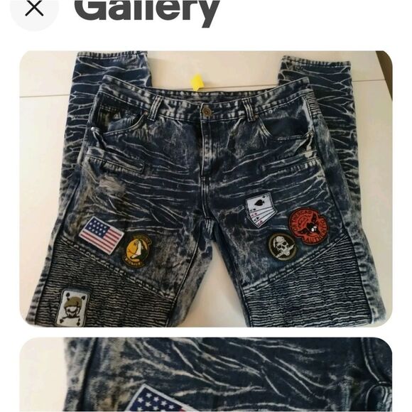 DMN Men's  Patch  Motorcycle Stretch Blue  Jeans 42‎ Wx36x47 - Picture 3 of 9